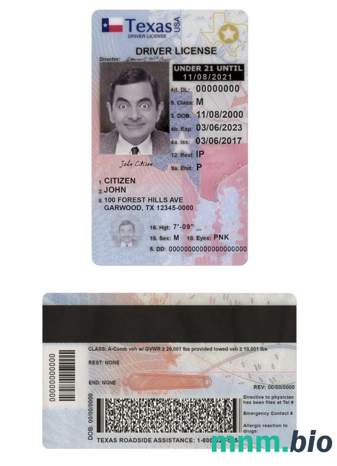 Prawo jazdy USA Texas under 21 w formacie PSD